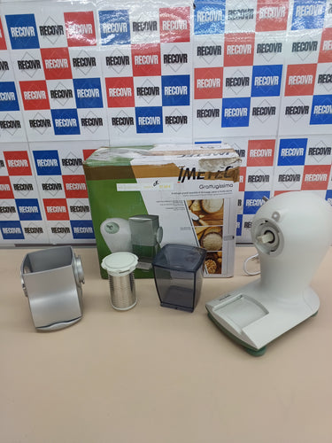 Rallador Eléctrico, 150 w. Rodillo Acero Inoxidable, Tolva Aluminio, Recipiente Extraíble Tapa Frescura, Sistema Seguridad, Imetec Grattugissima,